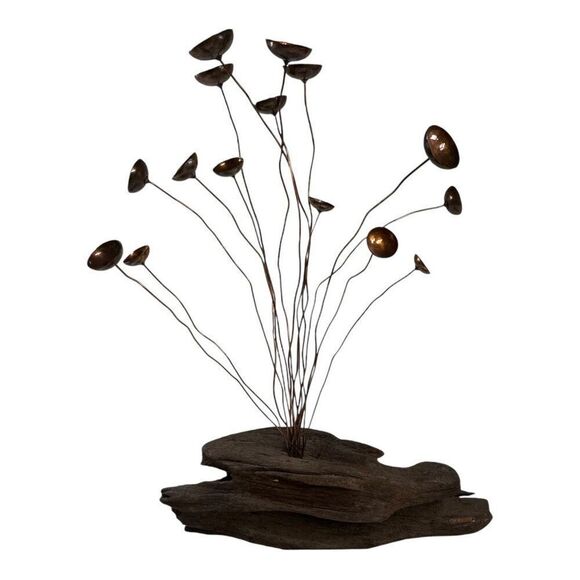 Mid-Century Modern Brutalist Copper & Driftwood Kinetic Mushroom Sculpture Brown - Picture 12 of 12
